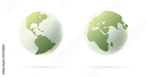 3d earth illustration  round sphere with continents  stylized in green and white colors