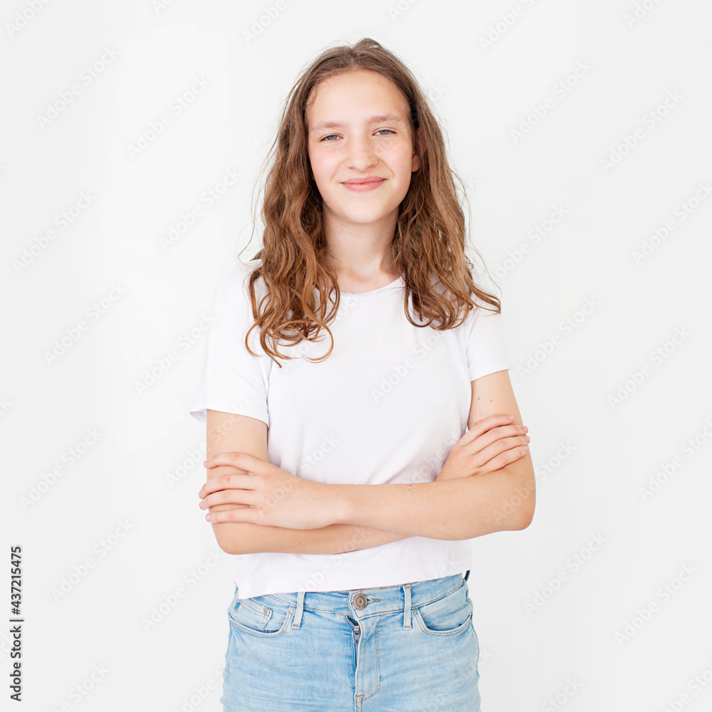 Happy teen girl in white t shirt Stock Photo Adobe Stock