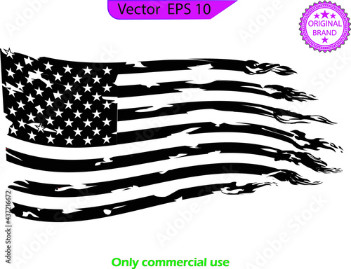 USA Flag. Distressed American waving flag with fire  elements, flag of America, patriot, military, veteran, army  flag. 