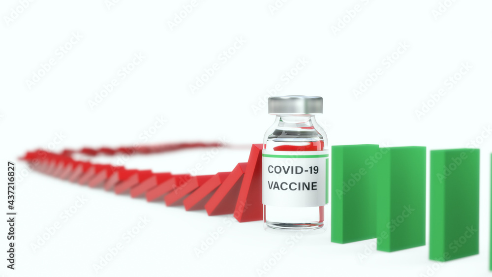 Fototapeta premium 3d rendering of Vaccine of COVID-19 stop the the Domino Effect
