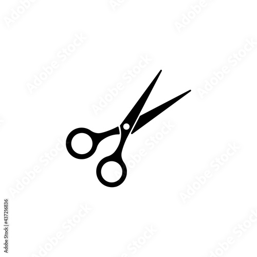 Scissor, trim or cut solid black line icon. Element on white background. Flat isolated symbol, sign used for: illustration, template, logo, mobile, app, design, web, dev, ui, ux, gui. Vector EPS 10