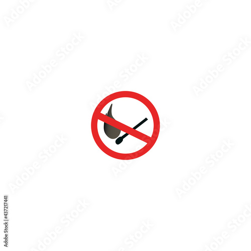 No open flame sign. No fire, No access with open flame prohibition sign. Red, black and white vector illustration