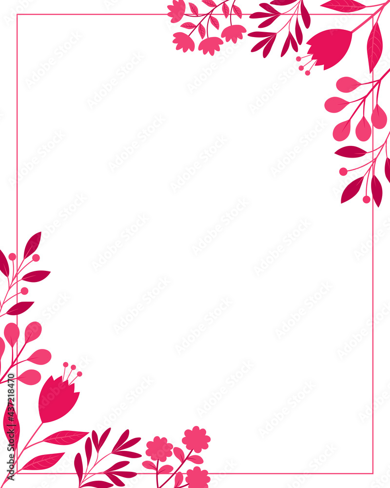 Frame pink plant silhouettes vector illustration. Postcard flower pink leaves