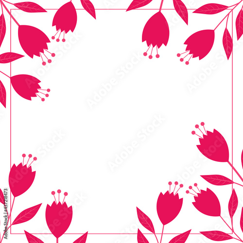 Frame pink plant silhouettes vector illustration. Postcard flower pink leaves