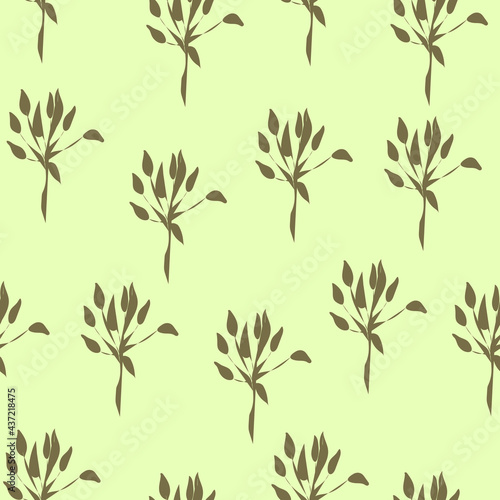 green seamless pattern with flowers, leaves