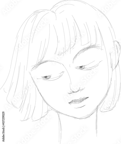 black and white sketch of a sad girl's face