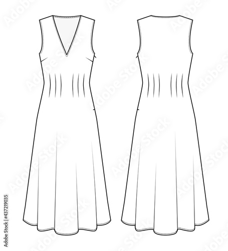 Fashion technical drawing of sleeveless fitted dress