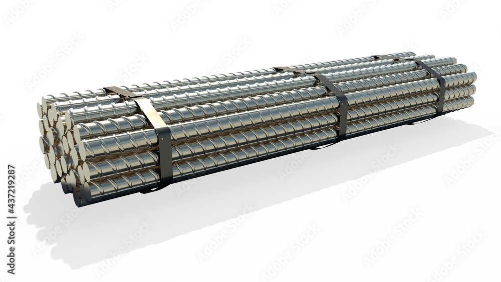 Fototapeta premium big reinforcing bar pack - isolated computer generated industrial 3D illustration