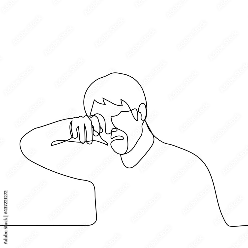 man sobs and wipes his eyes with his hand - one line of pictures. crying man concept man sobs and wipes his eyes with his hand - one line of pictures. crying man concept
