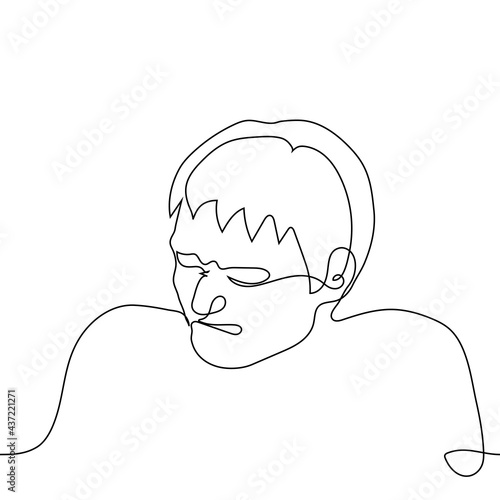 man grimacing face - one line drawing vector. concept of a man cringing in pain, cringe or sour food