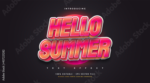 Hello Summer Text in Colorful Retro Style with Embossed and Glitter Effect. Editable Text Style Effect