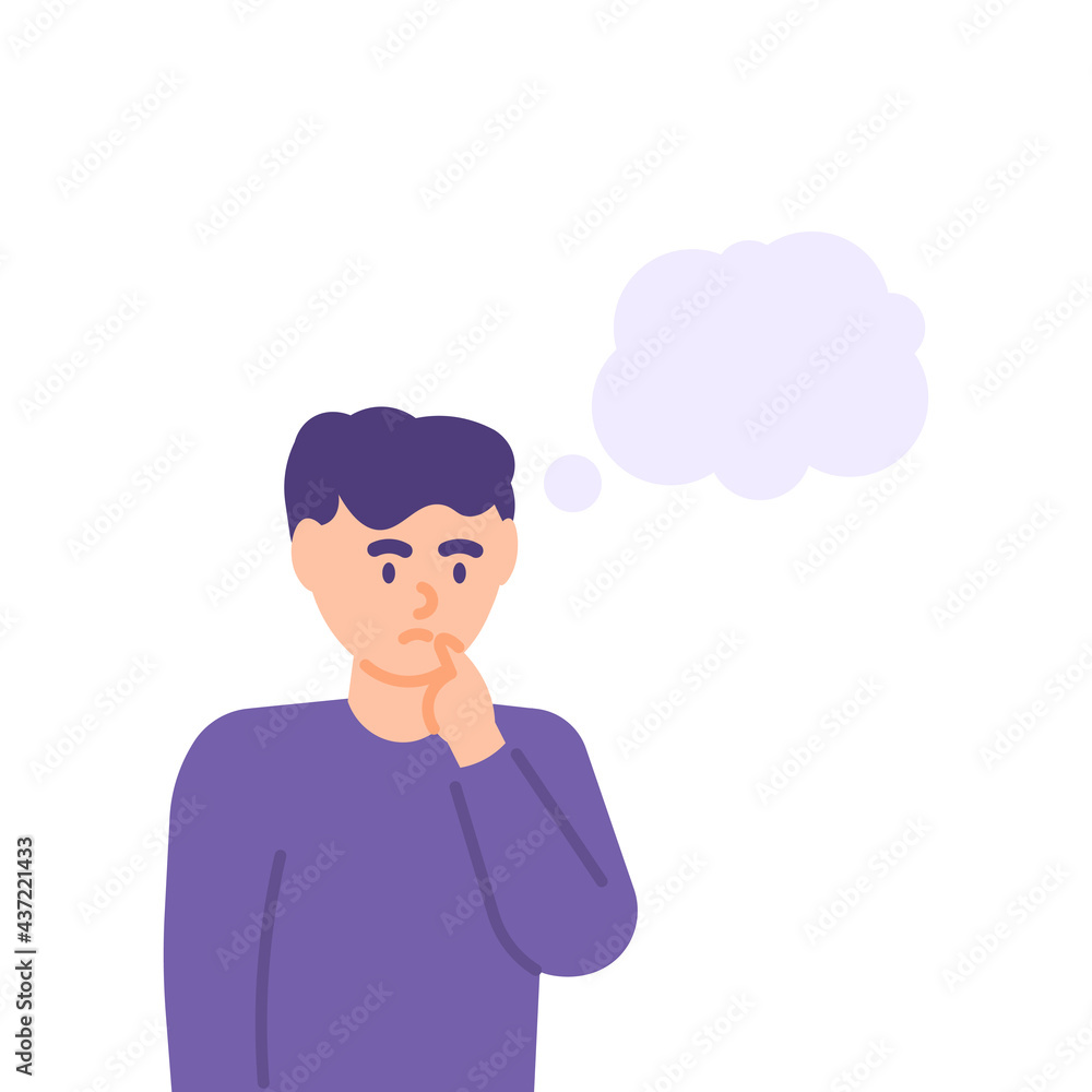 illustration of a man who is thinking, thinking about something or an answer. problems and solutions. message bubble. flat style. vector design illustration of a man who is thinking, thinking about something or an answer. problems and solutions. message bubble. flat style. vector design