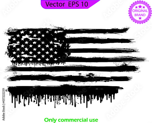 American Flag Dripping Paint Design. USA Flag. Distressed American flag with splash and dripping   elements, design illustration of America, patriot, military, veteran, army  flag,