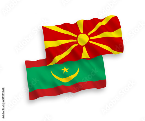 Flags of Islamic Republic of Mauritania and North Macedonia on a white background