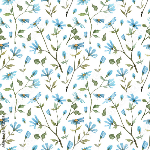 Seamless pattern with hand painted watercolor wild flowers photo