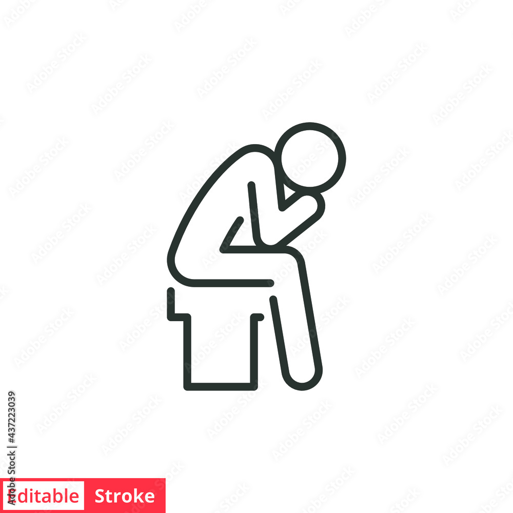 Fototapeta premium Depression man line icon. Simple outline style. Depress, sad, lonely, loneliness, alone, person, sorrow, stress concept. Vector illustration isolated on white background. Editable stroke EPS 10.