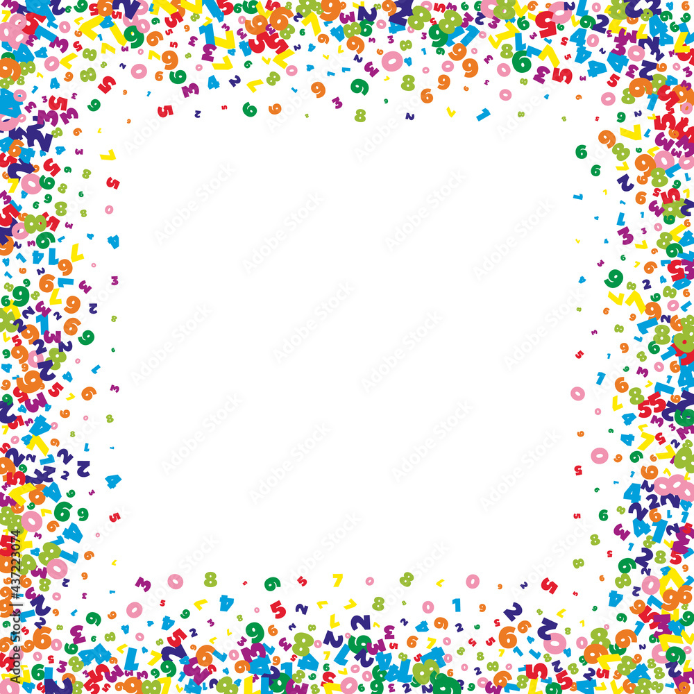 Falling vivid numbers. Math study concept with flying digits. Divine back to school mathematics banner on white background. Falling numbers vector illustration. Falling vivid numbers. Math study concept with flying digits. Divine back to school mathematics banner on white background. Falling numbers vector illustration.
