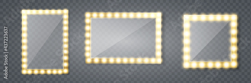 Makeup mirror isolated with golden lights. Vector illustration