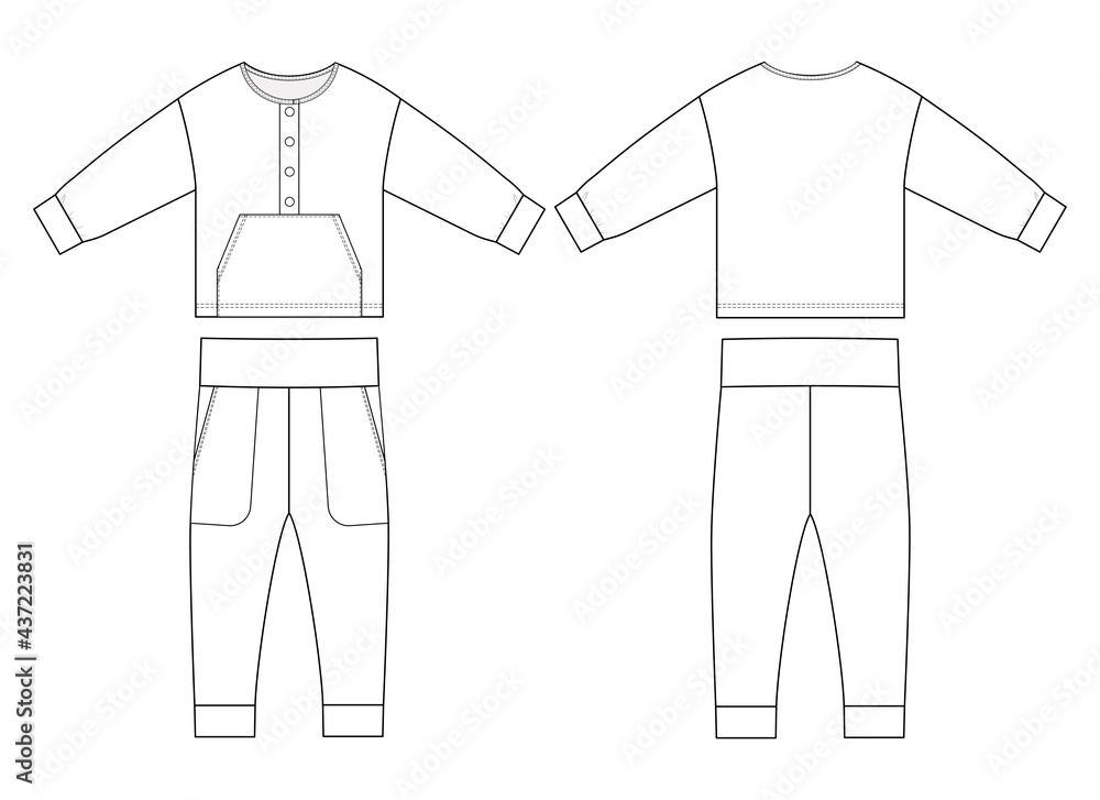 Fashion technical drawing of children's jearsey tracksuit Stock Vector |  Adobe Stock