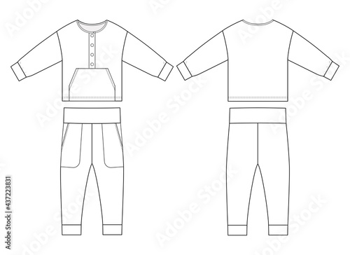 Fashion technical drawing of children's jearsey tracksuit