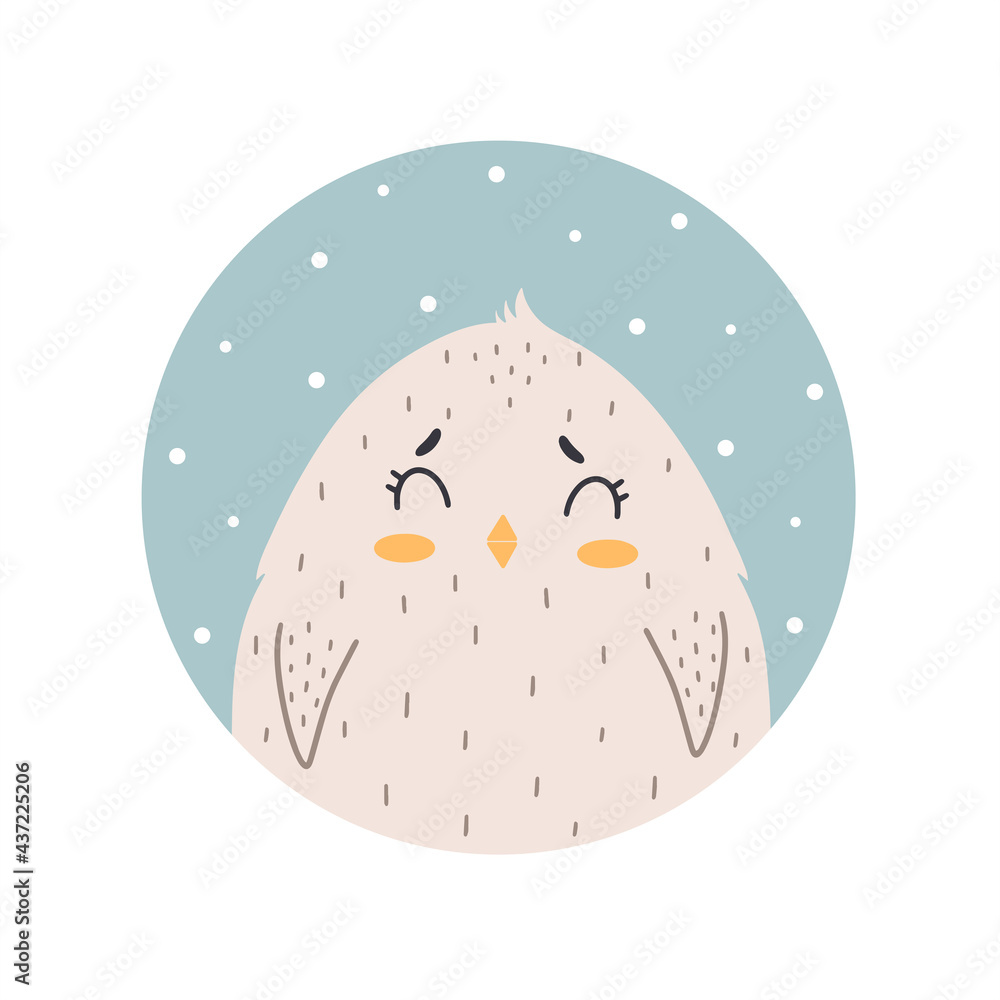 Cute scandinavian style chicken in a round frame