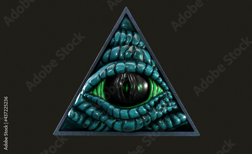 Mason symbolism all seeing eye, computer generated. 3d render delta with rays on dark background