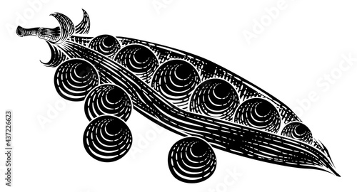 Sweet Peas Pod Vegetable Vintage Style Woodcut