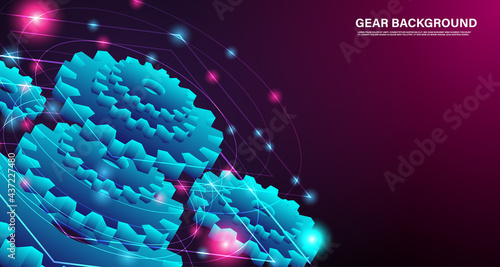 Mechanical technology Gears. Abstract vector  3d modern illustration on blue - dark purple background. Mechanical technology machine engineering symbol. EP.2