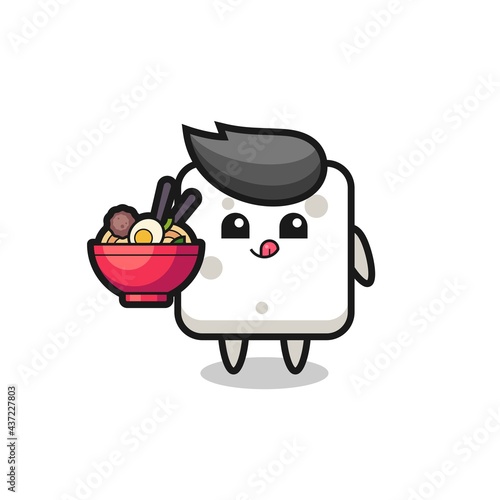 cute sugar cube character eating noodles