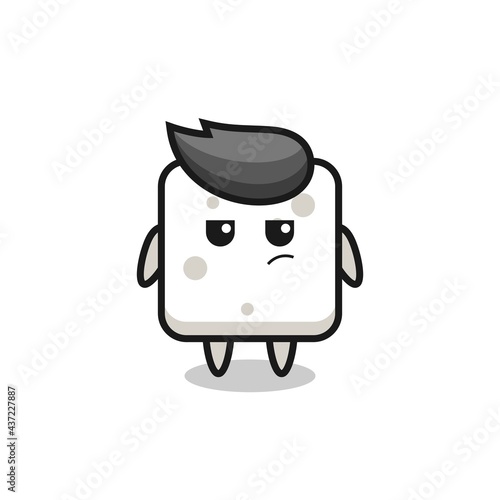 cute sugar cube character with suspicious expression