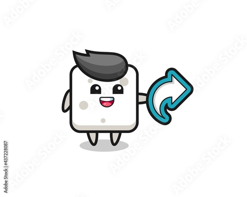 cute sugar cube hold social media share symbol