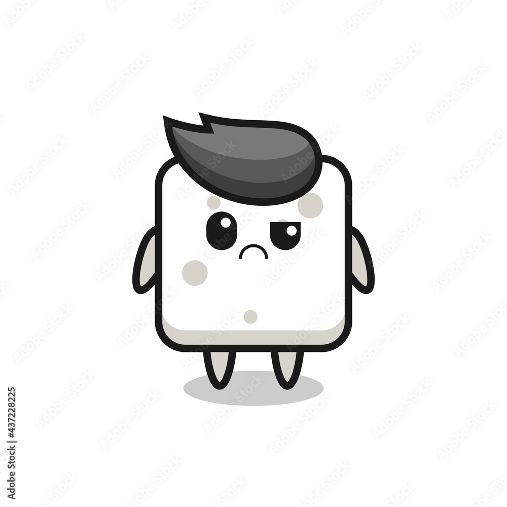 the mascot of the sugar cube with sceptical face the mascot of the sugar cube with sceptical face