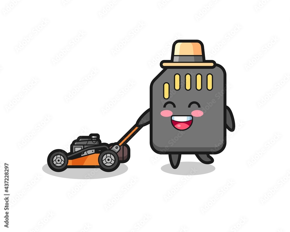 illustration of the sd card character using lawn mower illustration of the sd card character using lawn mower