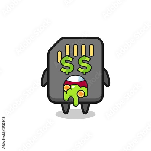 sd card character with an expression of crazy about money