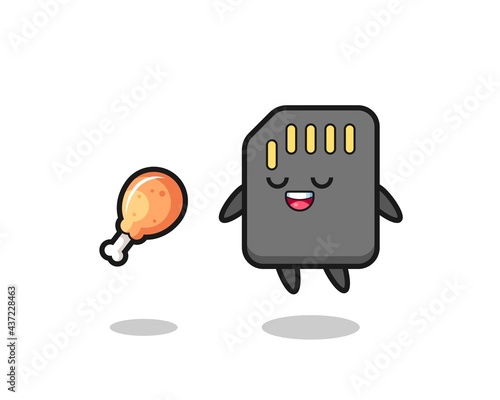 cute sd card floating and tempted because of fried chicken