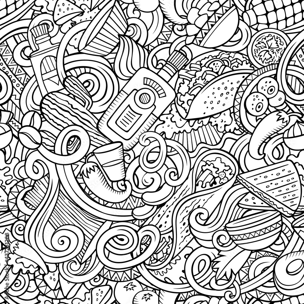 Mexican Food hand drawn doodles seamless pattern. Mexican Food hand drawn doodles seamless pattern.