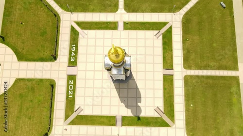 Prokhorovka, Russia May 29, 2021. Top view of the statue in the middle of the field. photo
