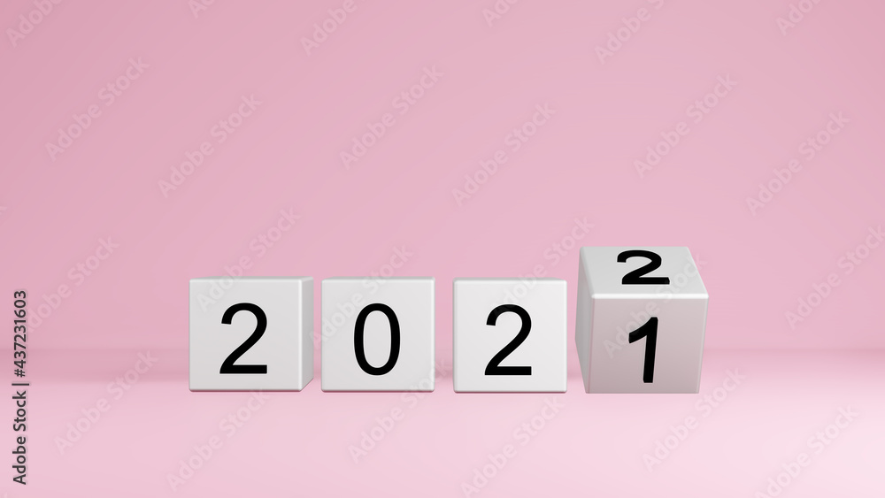 3D rendering Changing the year 2021 to 2022.New year, hope concept. 3D rendering Changing the year 2021 to 2022.New year, hope concept.