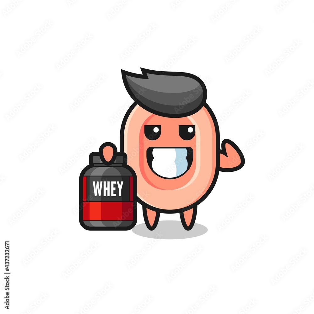 the muscular soap character is holding a protein supplement the muscular soap character is holding a protein supplement