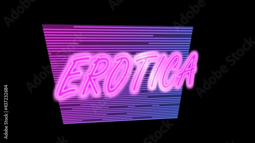 neon sticker glowing pink text erotica loop rotation. 3d rendering photo