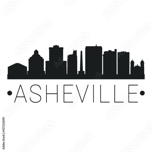 Asheville, NC, USA City Skyline. Silhouette Illustration Clip Art. Travel Design Vector Landmark Famous Monuments.