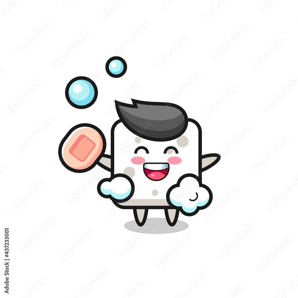 sugar cube character is bathing while holding soap sugar cube character is bathing while holding soap