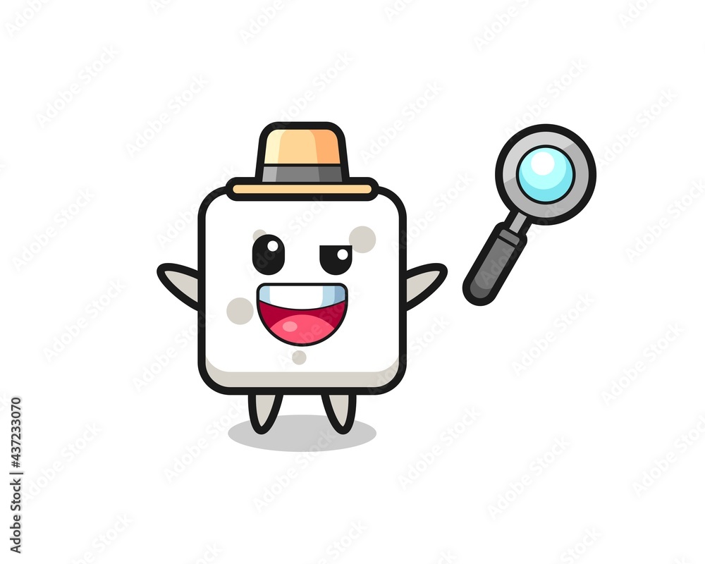 illustration of the sugar cube mascot as a detective who manages to solve a case illustration of the sugar cube mascot as a detective who manages to solve a case