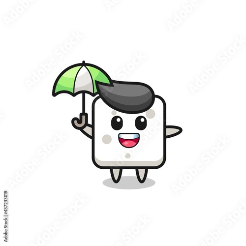 cute sugar cube illustration holding an umbrella