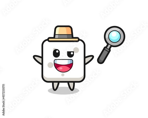 illustration of the sugar cube mascot as a detective who manages to solve a case