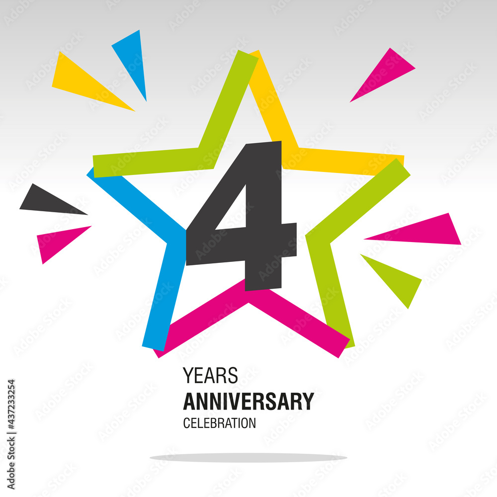 4 Years Anniversary in star colorful modern logo icon banner white background 4 Years Anniversary in star colorful modern logo icon banner white background