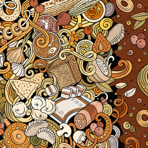 Cartoon vector doodles Russian food frame