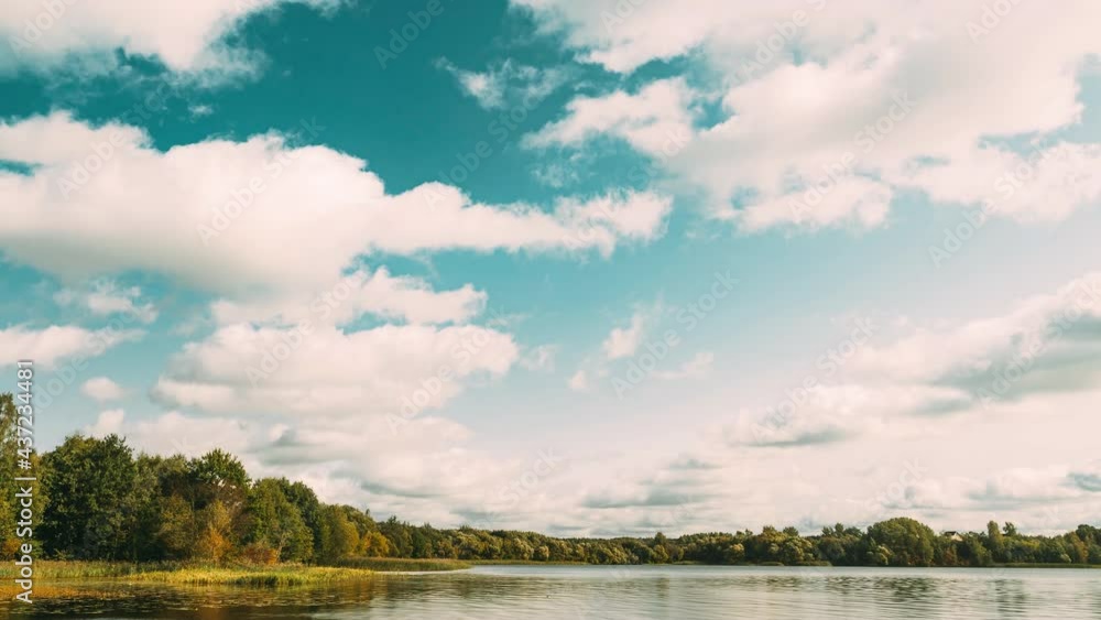 Lyepyel District, Vitebsk Province, Belarus. Summer Cloudy Sky Above Lepel Lake. Time lapse. 4K. Lyepyel District, Vitebsk Province, Belarus. Summer Cloudy Sky Above Lepel Lake. Time lapse. 4K.