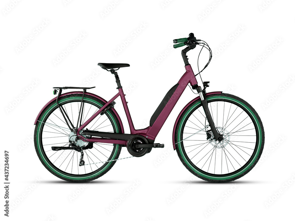 Magenta bicycle vintage isolated on white background​ with​ cutout​ and clipping​ path​