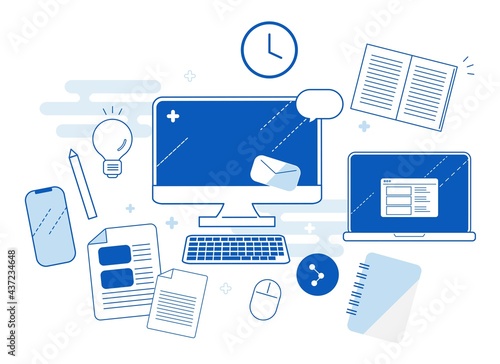 パソコン・オフィス・リモートワークのイラストベクター素材